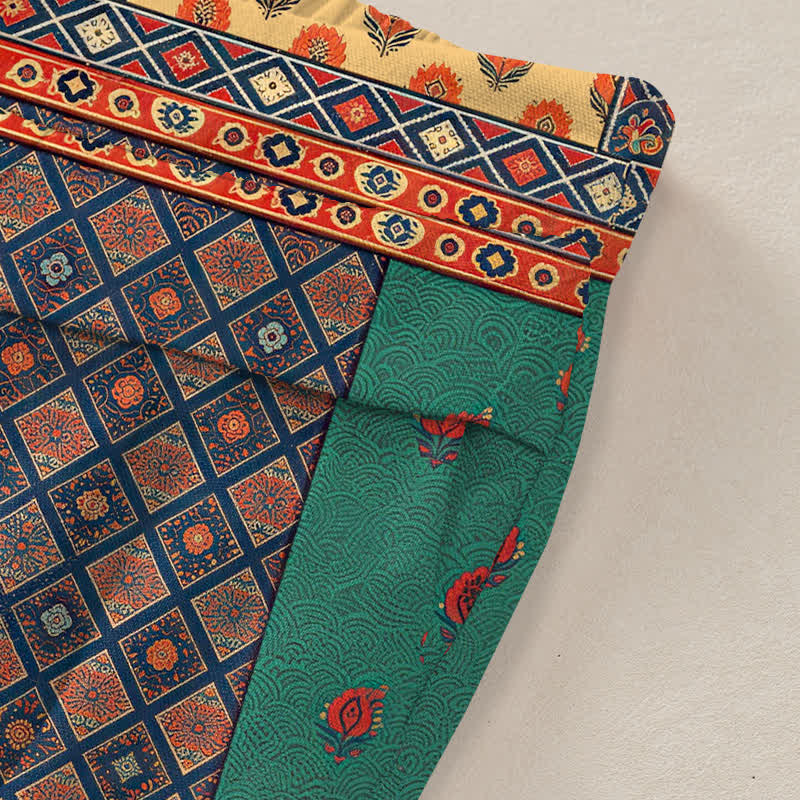 Buddha Stones Baumwoll-Leinen-Hose mit Vintage-Blumenmuster, elastischem Bund, weitem Bein und Taschen - image 2