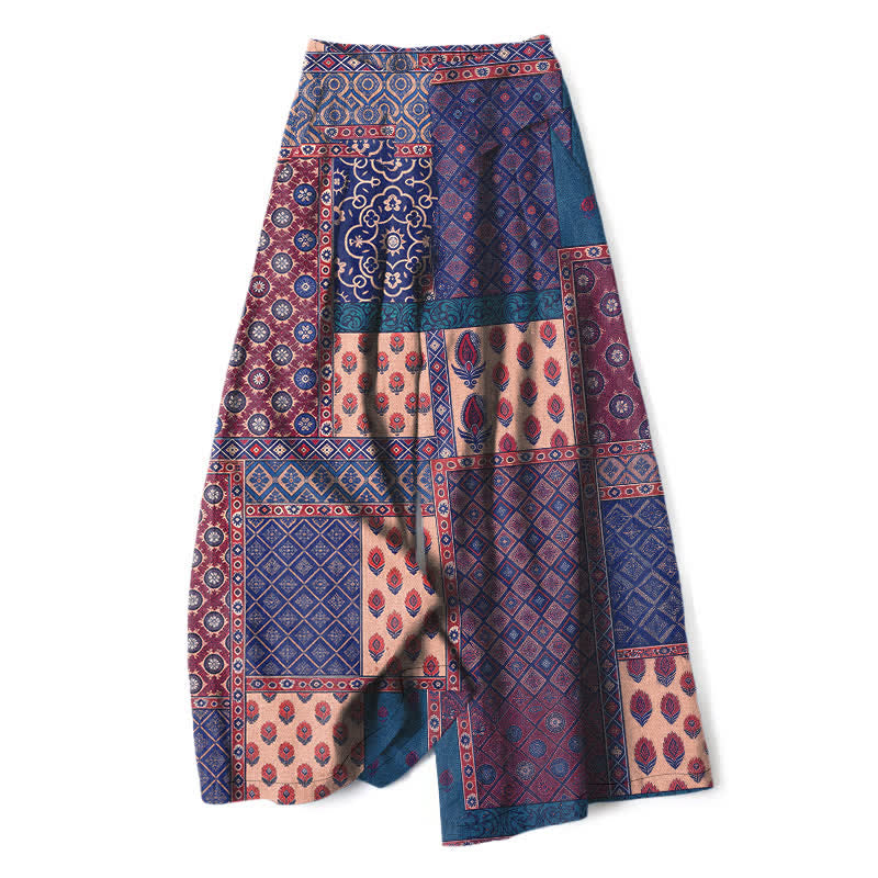 Buddha Stones Baumwoll-Leinen-Hose mit Vintage-Blumenmuster, elastischem Bund, weitem Bein und Taschen - Dunkelschieferblau - US16, UK/AU20, EU48 (3XL) - image 4