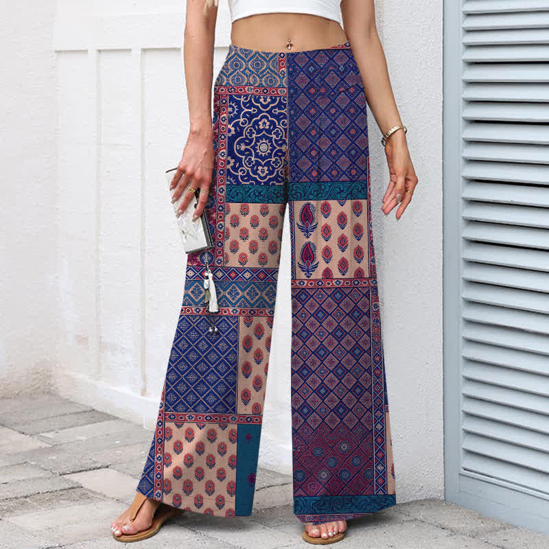 Buddha Stones Baumwoll-Leinen-Hose mit Vintage-Blumenmuster, elastischem Bund, weitem Bein und Taschen - image 5