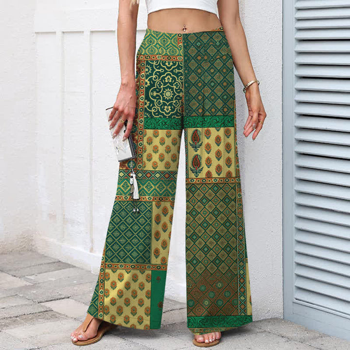 Buddha Stones Baumwoll-Leinen-Hose mit Vintage-Blumenmuster, elastischem Bund, weitem Bein und Taschen - image 7