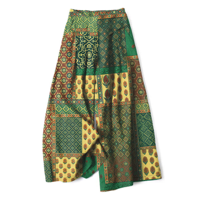 Buddha Stones Baumwoll-Leinen-Hose mit Vintage-Blumenmuster, elastischem Bund, weitem Bein und Taschen - Dunkelolivgrün - US16, UK/AU20, EU48 (3XL) - image 6