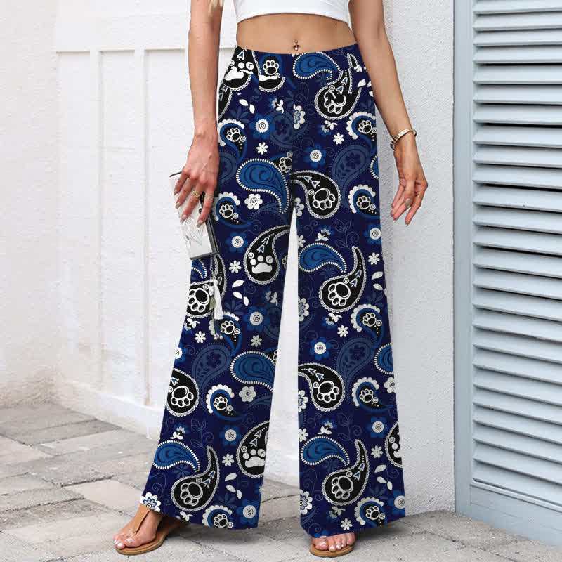 Buddha Stones Baumwoll-Leinen-Hose mit Vintage-Paisley-Blumenmuster, elastischem Bund, weitem Bein und Taschen - image 1
