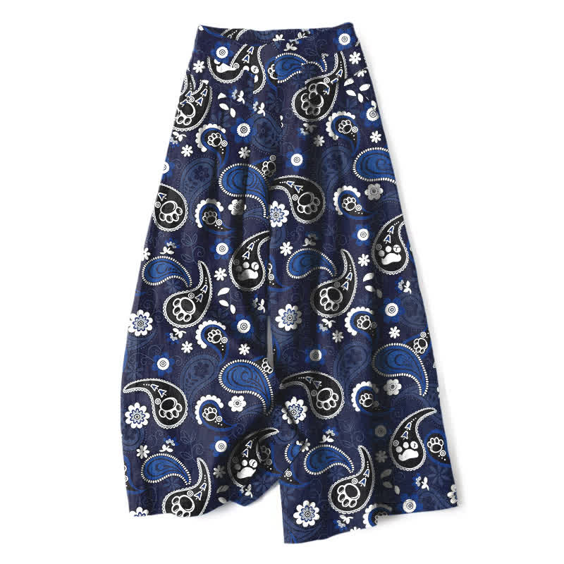 Buddha Stones Baumwoll-Leinen-Hose mit Vintage-Paisley-Blumenmuster, elastischem Bund, weitem Bein und Taschen - Marine - US16, UK/AU20, EU48 (3XL) - image 0
