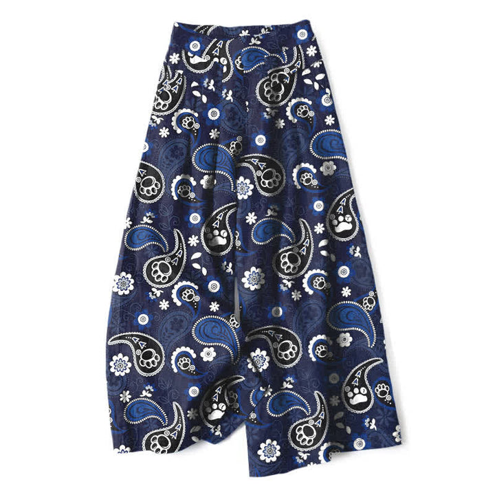 Buddha Stones Baumwoll-Leinen-Hose mit Vintage-Paisley-Blumenmuster, elastischem Bund, weitem Bein und Taschen - Marine - US16, UK/AU20, EU48 (3XL) - image 0