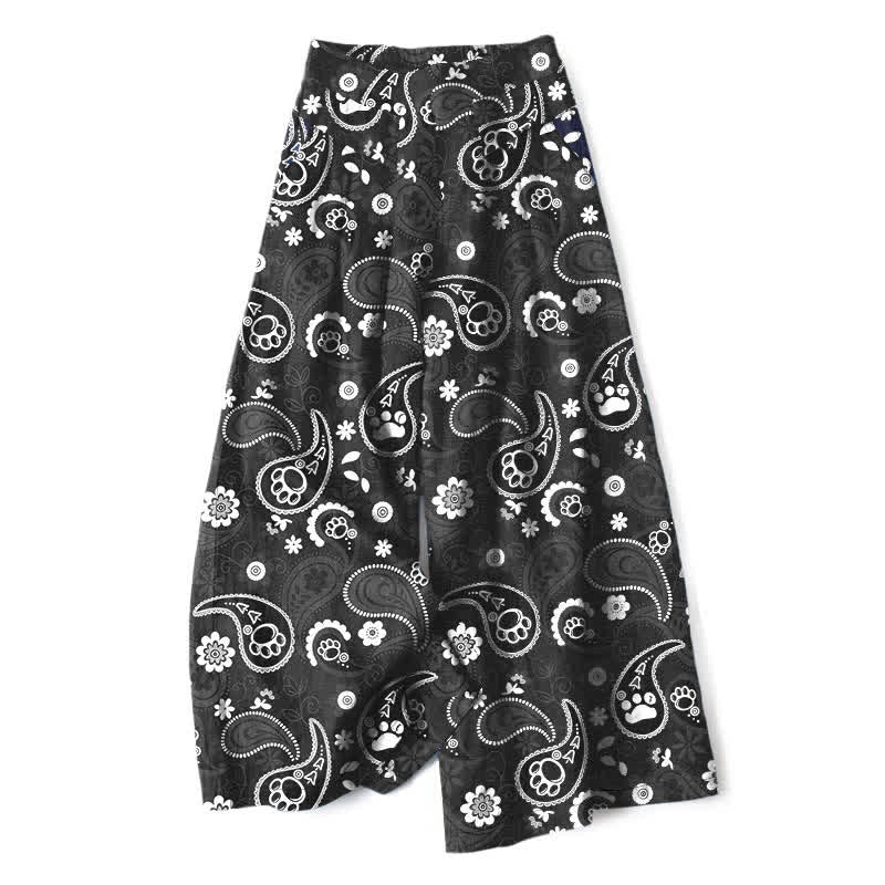 Buddha Stones Baumwoll-Leinen-Hose mit Vintage-Paisley-Blumenmuster, elastischem Bund, weitem Bein und Taschen - Schwarz - US16, UK/AU20, EU48 (3XL) - image 4