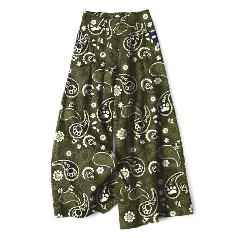 Buddha Stones Baumwoll-Leinen-Hose mit Vintage-Paisley-Blumenmuster, elastischem Bund, weitem Bein und Taschen - Dunkelolivgrün - US16, UK/AU20, EU48 (3XL) - image 6