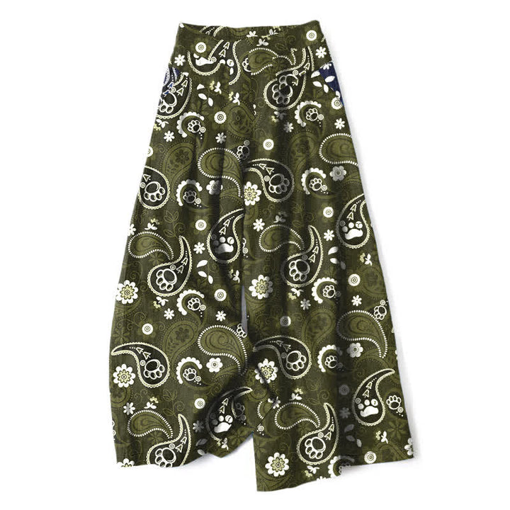 Buddha Stones Baumwoll-Leinen-Hose mit Vintage-Paisley-Blumenmuster, elastischem Bund, weitem Bein und Taschen - Dunkelolivgrün - US16, UK/AU20, EU48 (3XL) - image 6
