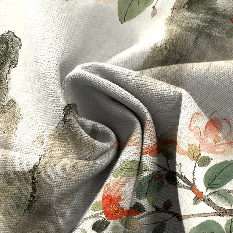 Buddha Stones Baumwoll-Leinen-Hose mit Vintage-Blumenmuster, elastischem Bund, weitem Bein und Taschen - image 3