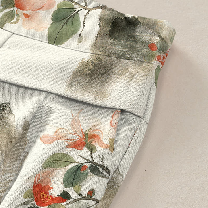 Buddha Stones Baumwoll-Leinen-Hose mit Vintage-Blumenmuster, elastischem Bund, weitem Bein und Taschen - image 2