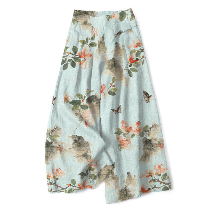 Buddha Stones Baumwoll-Leinen-Hose mit Vintage-Blumenmuster, elastischem Bund, weitem Bein und Taschen - Hellblau - US16, UK/AU20, EU48 (3XL) - image 4