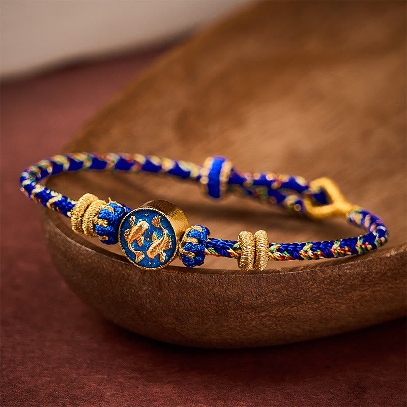 Buddha Stones Handgewebtes Armband aus doppeltem goldenem Koi-Fisch-Seil - image 3