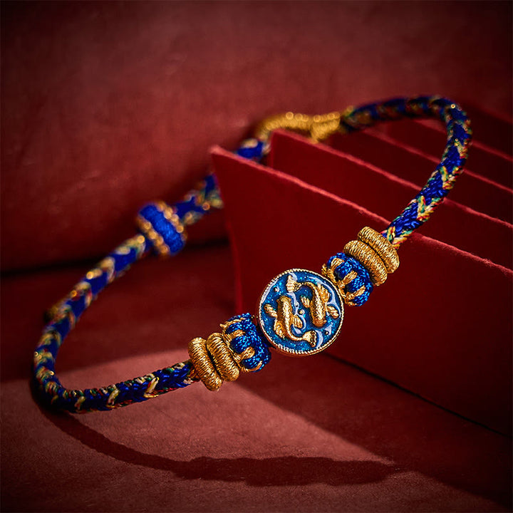 Buddha Stones Handgewebtes Armband aus doppeltem goldenem Koi-Fisch-Seil - Blau (Handgelenkumfang: 14-19 cm) - image 0