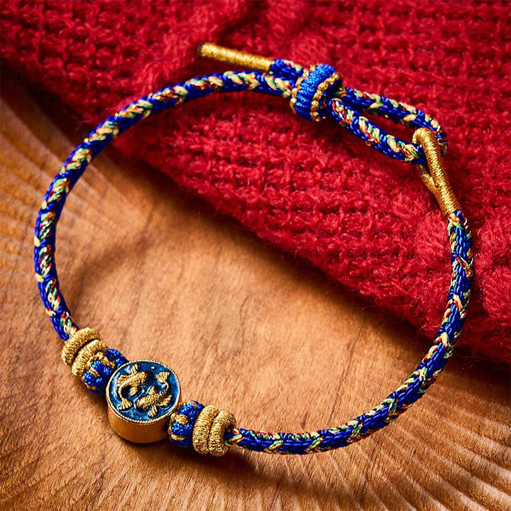 Buddha Stones Handgewebtes Armband aus doppeltem goldenem Koi-Fisch-Seil - image 1