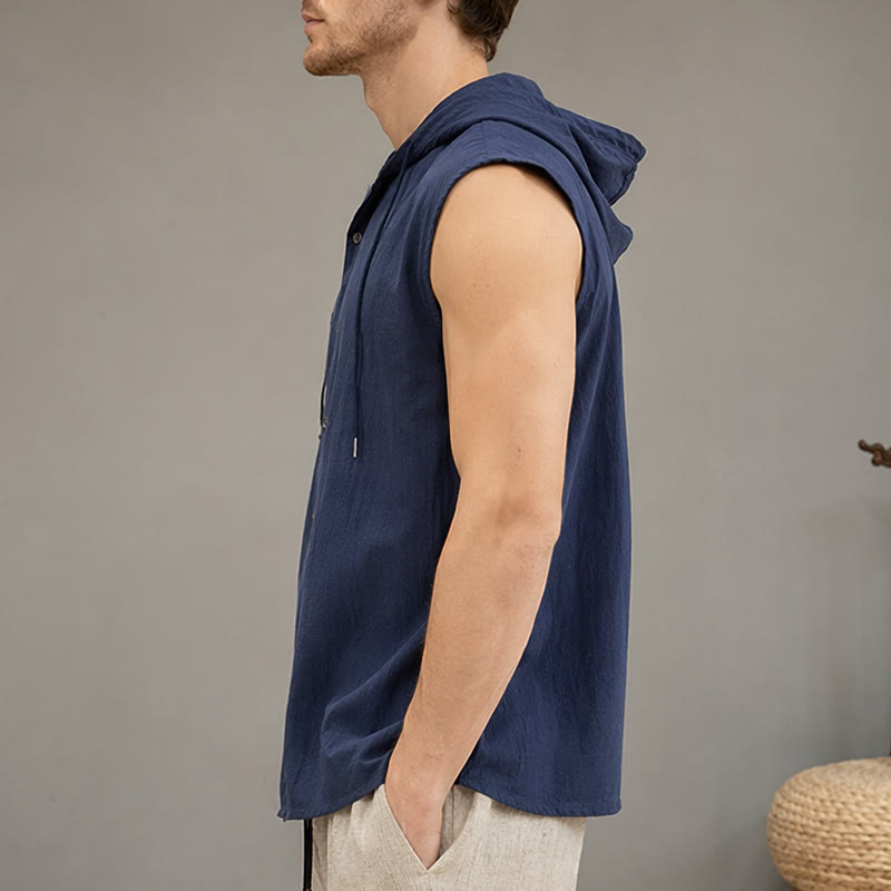 Buddha Stones Lässiges, minimalistisches Tanktop mit Knopfleiste und Kordelzug für Herren – ärmellos - image 22