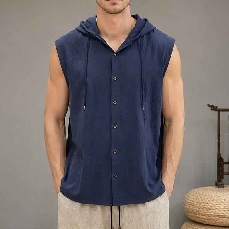 Buddha Stones Lässiges, minimalistisches Tanktop mit Knopfleiste und Kordelzug für Herren – ärmellos - Mitternachtsblau - US/UK/AU46, EU56 (3XL) - image 20