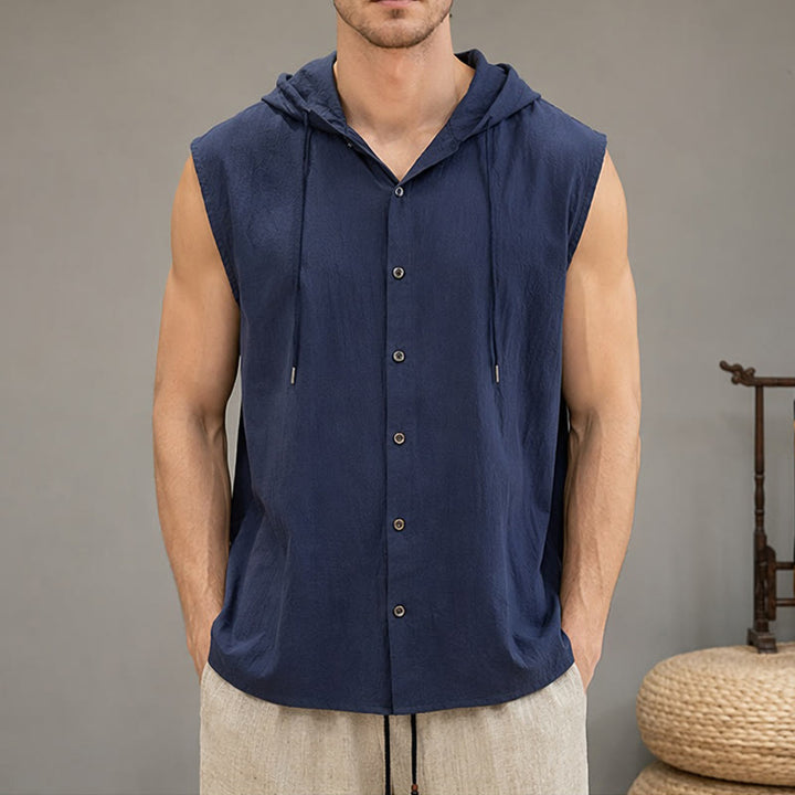 Buddha Stones Lässiges, minimalistisches Tanktop mit Knopfleiste und Kordelzug für Herren – ärmellos - Mitternachtsblau - US/UK/AU46, EU56 (3XL) - image 20