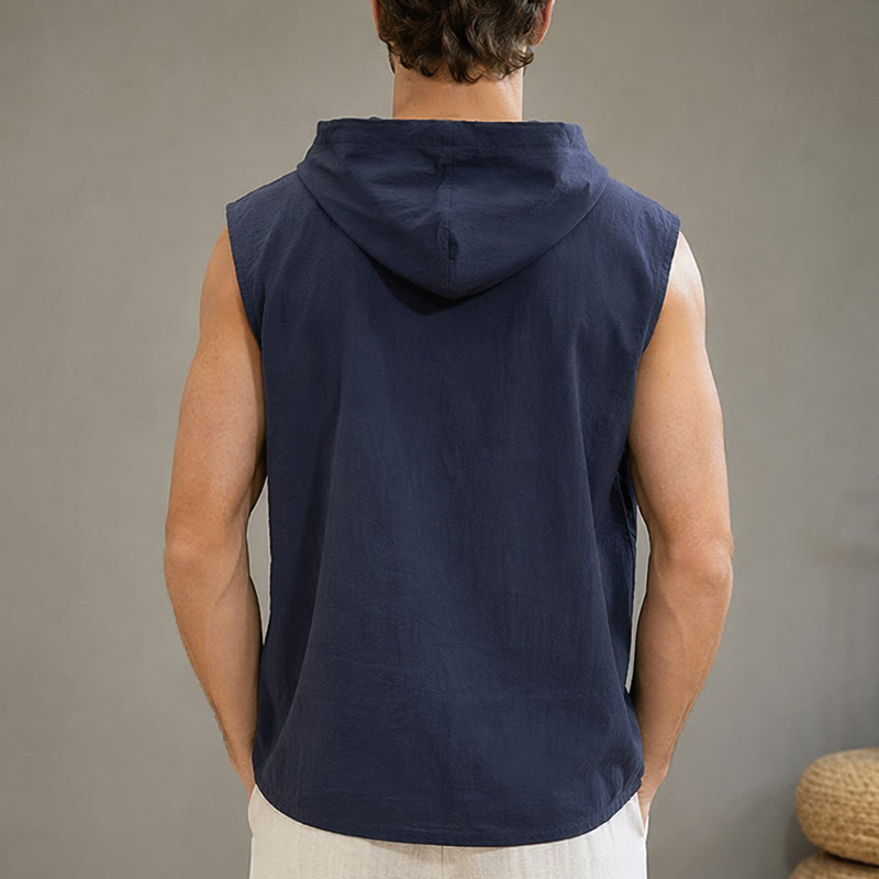 Buddha Stones Lässiges, minimalistisches Tanktop mit Knopfleiste und Kordelzug für Herren – ärmellos - image 23