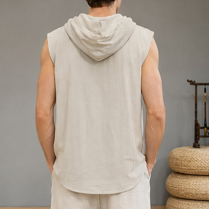 Buddha Stones Lässiges, minimalistisches Tanktop mit Knopfleiste und Kordelzug für Herren – ärmellos - image 13