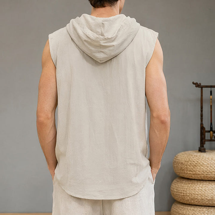 Buddha Stones Lässiges, minimalistisches Tanktop mit Knopfleiste und Kordelzug für Herren – ärmellos - image 13