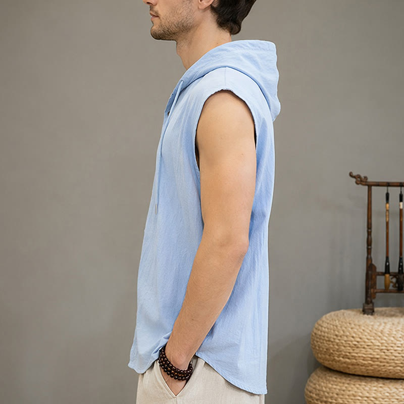 Buddha Stones Lässiges, minimalistisches Tanktop mit Knopfleiste und Kordelzug für Herren – ärmellos - image 3