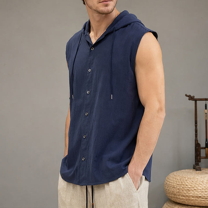 Buddha Stones Lässiges, minimalistisches Tanktop mit Knopfleiste und Kordelzug für Herren – ärmellos - image 21