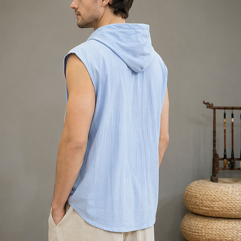 Buddha Stones Lässiges, minimalistisches Tanktop mit Knopfleiste und Kordelzug für Herren – ärmellos - image 2