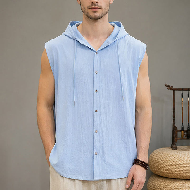 Buddha Stones Lässiges, minimalistisches Tanktop mit Knopfleiste und Kordelzug für Herren – ärmellos - Hellblau - US/UK/AU46, EU56 (3XL) - image 0