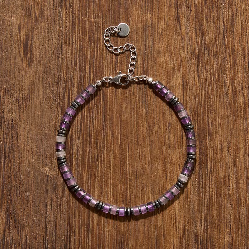 Buddha Stones Armband aus natürlichen Lapislazuli-Amethyst-Perlen mit mattiertem Stein - image 6
