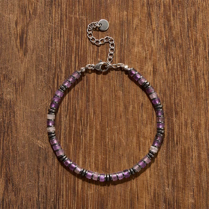 Buddha Stones Armband aus natürlichen Lapislazuli-Amethyst-Perlen mit mattiertem Stein - image 6