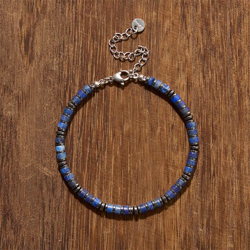 Buddha Stones Armband aus natürlichen Lapislazuli-Amethyst-Perlen mit mattiertem Stein - image 1