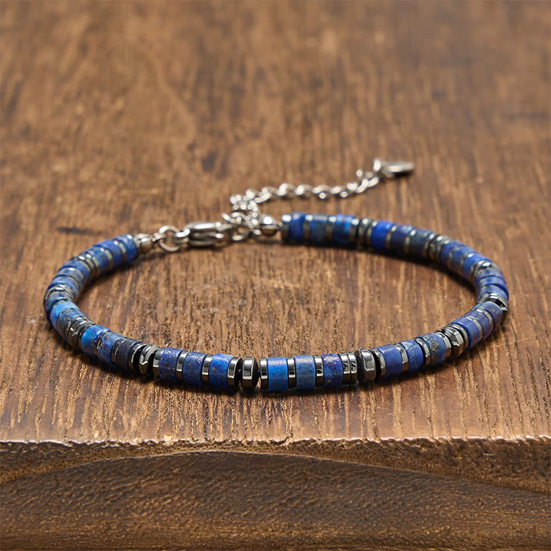 Buddha Stones Armband aus natürlichen Lapislazuli-Amethyst-Perlen mit mattiertem Stein - Lapislazuli (Handgelenkumfang: 15-18 cm) - image 0