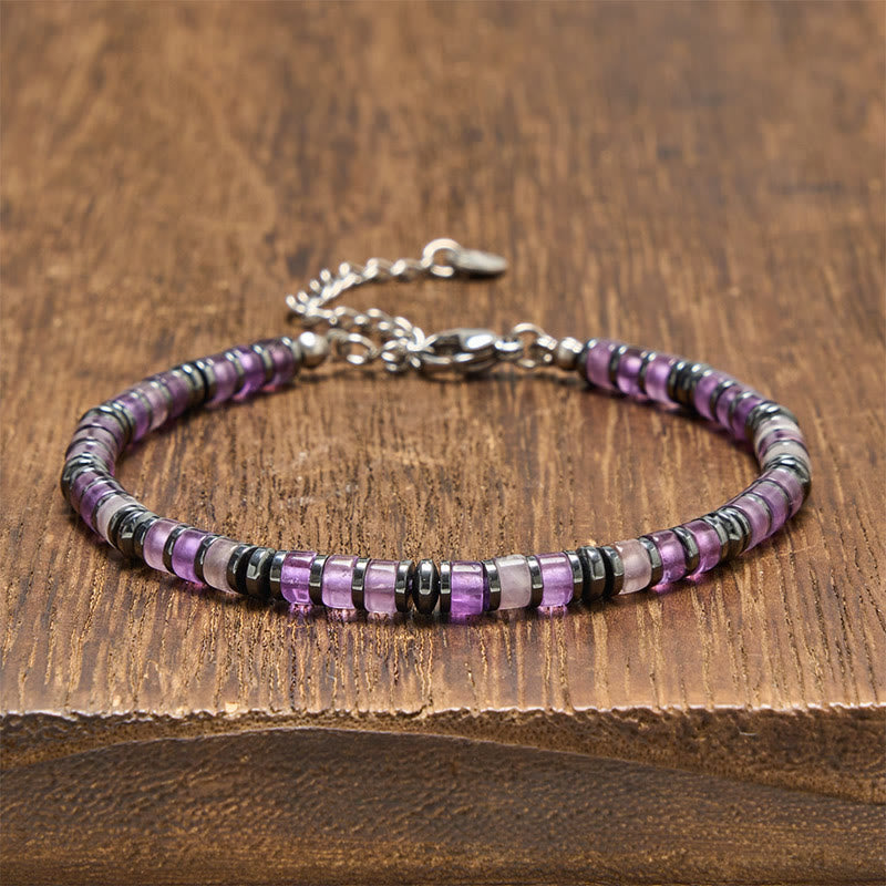 Buddha Stones Armband aus natürlichen Lapislazuli-Amethyst-Perlen mit mattiertem Stein - Amethyst (Handgelenkumfang: 15-18 cm) - image 5