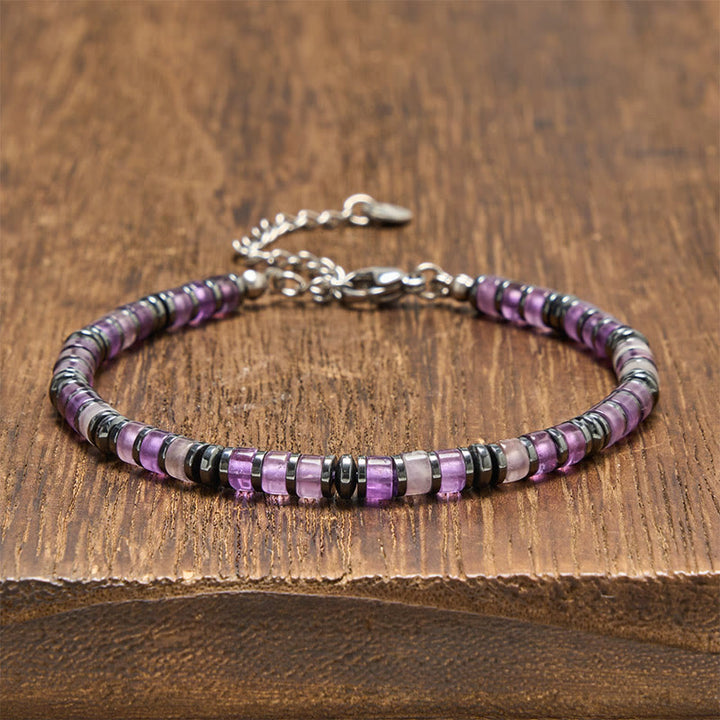Buddha Stones Armband aus natürlichen Lapislazuli-Amethyst-Perlen mit mattiertem Stein - Amethyst (Handgelenkumfang: 15-18 cm) - image 5
