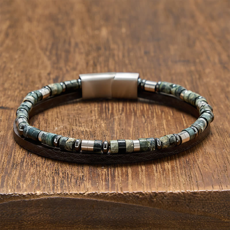 Buddha Stones Lapislazuli Truth Doppelwickel-Lederarmband - Amazonit (Handgelenkumfang: 19-20 cm) - image 8