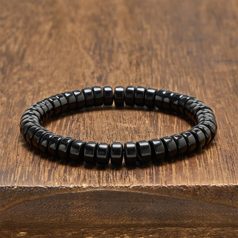 Buddha Stones Natürliches schwarzes Obsidian-Perlenarmband mit facettierten, geraden Schliffen - Schwarzer Obsidian (Handgelenkumfang: 15-16 cm) - image 0