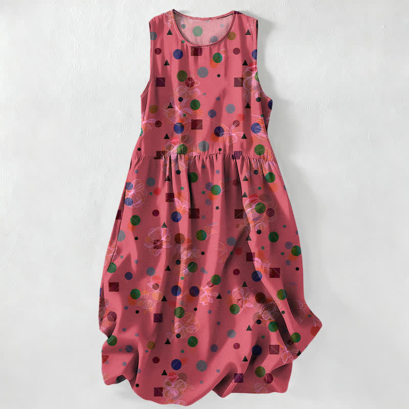 Buddha Stones Lässiges, ärmelloses Midikleid für Damen mit verspieltem geometrischem Punktmuster und Taschen - Hellkoralle - US16, UK/AU20, EU48 (3XL) - image 0