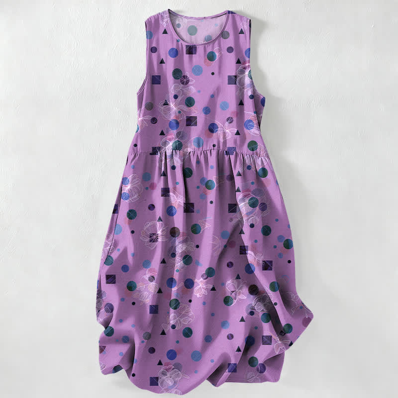 Buddha Stones Lässiges, ärmelloses Midikleid für Damen mit verspieltem geometrischem Punktmuster und Taschen - Pflaume - US16, UK/AU20, EU48 (3XL) - image 4