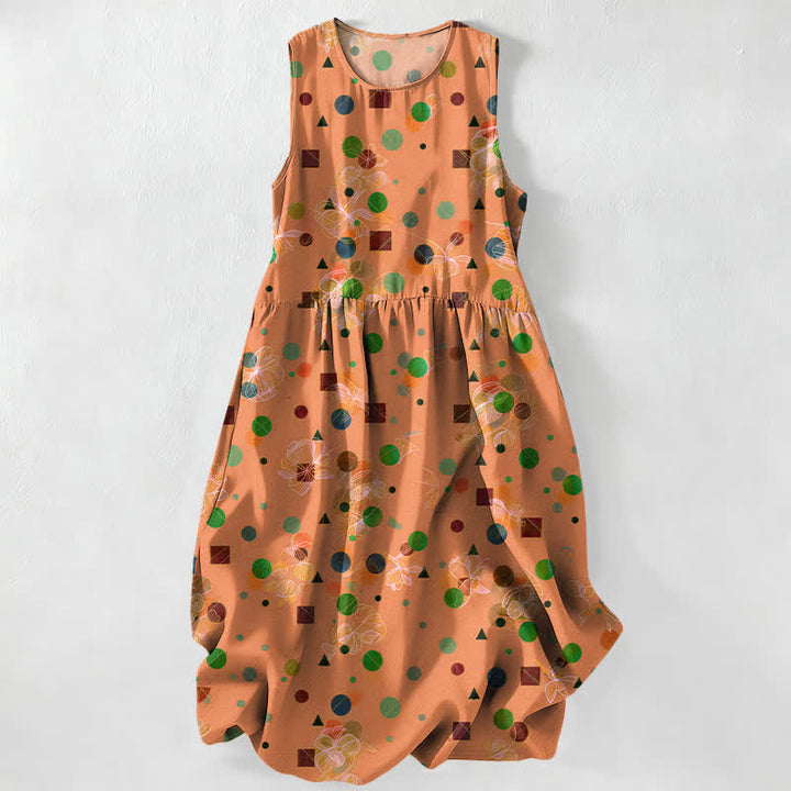 Buddha Stones Lässiges, ärmelloses Midikleid für Damen mit verspieltem geometrischem Punktmuster und Taschen - SandyBrown - US16, UK/AU20, EU48 (3XL) - image 5