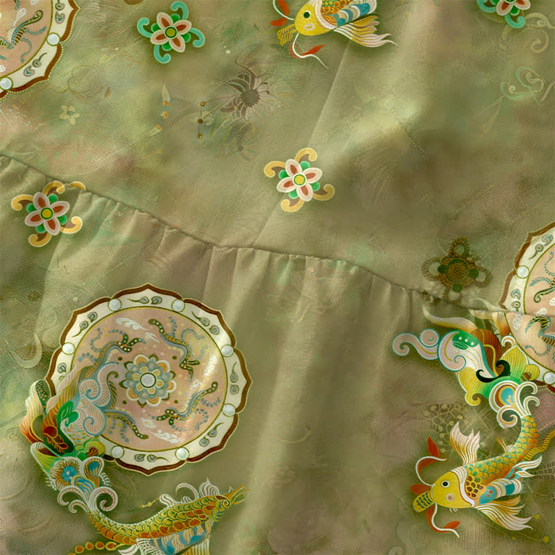 Buddha Stones Sommerliches, lässiges Vintage-Sommerkleid für Damen mit floralem Medaillon- und Blättermuster, ärmellos, Midi-Länge und Taschen - image 1