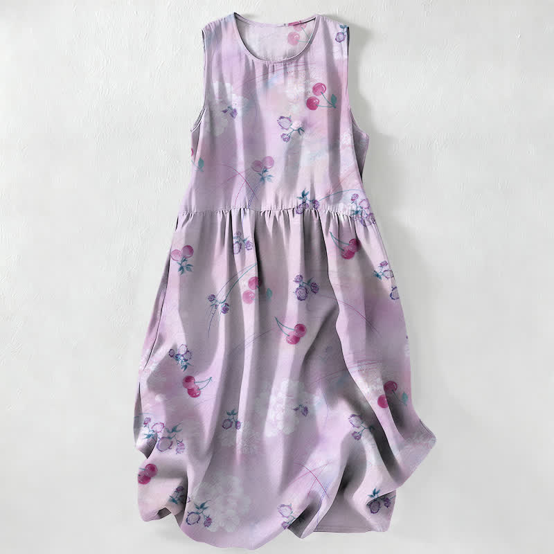 Buddha Stones Sommerliches, lässiges, ärmelloses Midikleid für Damen mit süßem Kirschblütenmuster und Taschen - Distel - US16, UK/AU20, EU48 (3XL) - image 4