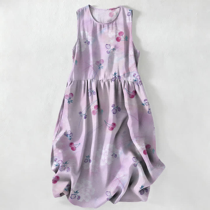 Buddha Stones Sommerliches, lässiges, ärmelloses Midikleid für Damen mit süßem Kirschblütenmuster und Taschen - Distel - US16, UK/AU20, EU48 (3XL) - image 4