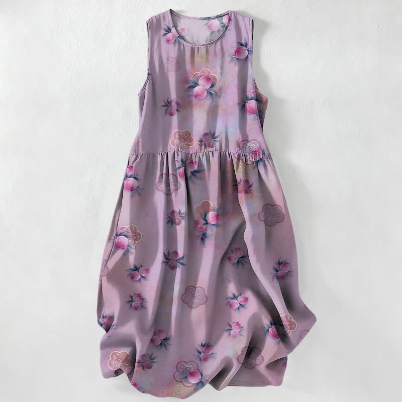 Buddha Stones Lässiges, ärmelloses Sommerkleid für Damen mit rosa Blumen- und Blättermuster und Taschen - Distel - US16, UK/AU20, EU48 (3XL) - image 4