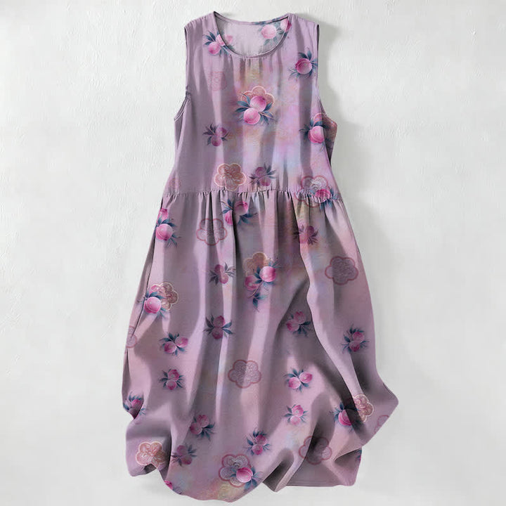 Buddha Stones Lässiges, ärmelloses Sommerkleid für Damen mit rosa Blumen- und Blättermuster und Taschen - Distel - US16, UK/AU20, EU48 (3XL) - image 4
