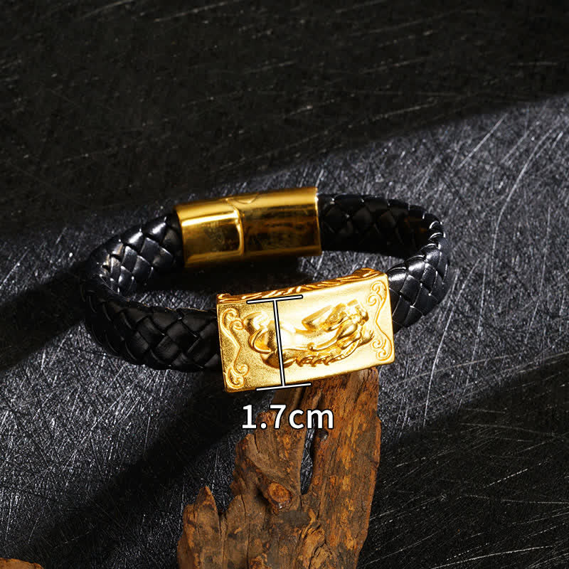 Buddha Stones Geflochtenes Lederarmband mit Pi Xiu Fu-Zeichen - image 1