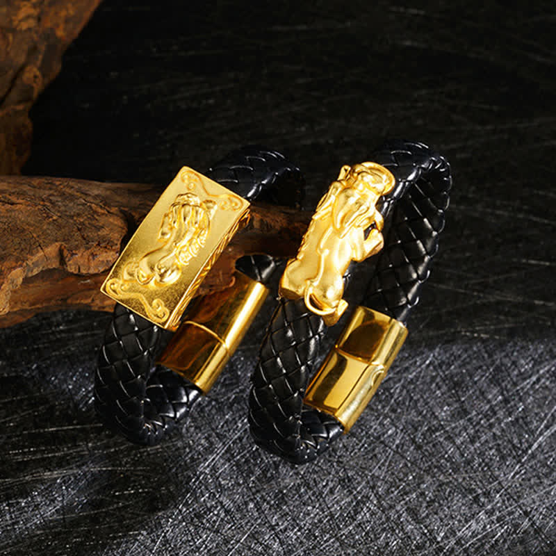 Buddha Stones Geflochtenes Lederarmband mit Pi Xiu Fu-Zeichen - image 9