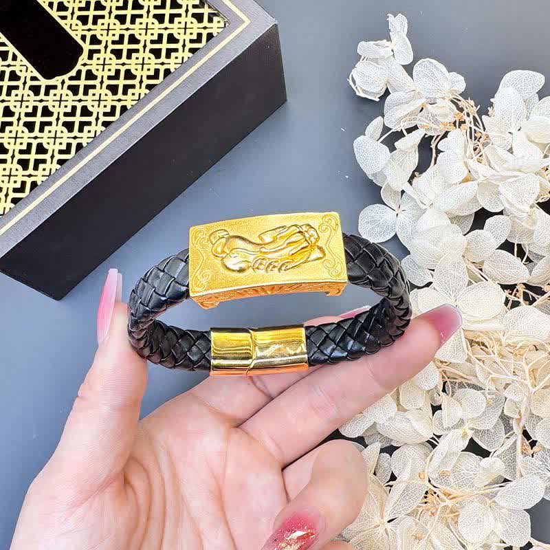Buddha Stones Geflochtenes Lederarmband mit Pi Xiu Fu-Zeichen - image 4