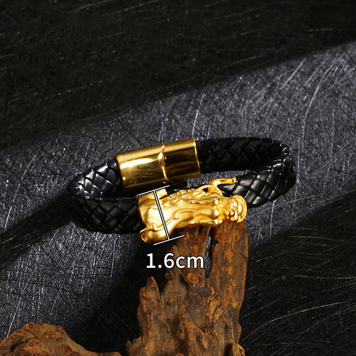 Buddha Stones Geflochtenes Lederarmband mit Pi Xiu Fu-Zeichen - Pixiu - image 8
