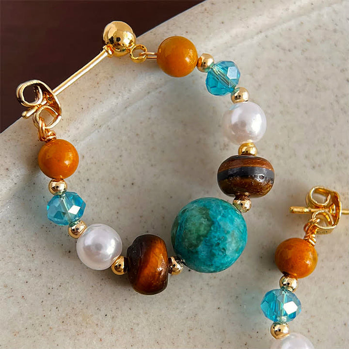 Buddha Stones Handgefertigte Ohrringe mit Türkis, Tigerauge und Perle zum Schutz - image 3