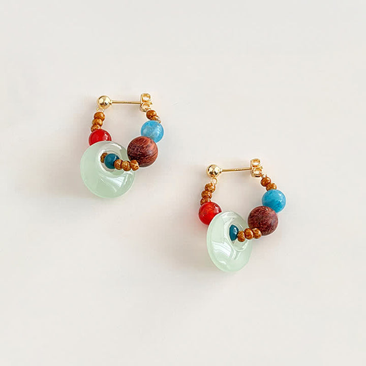 Buddha Stones Handgefertigte Liuli-Ohrringe aus rotem Achat, Aquamarin und schwarzem Rosenholz – ein Zeichen des Selbstvertrauens - image 1