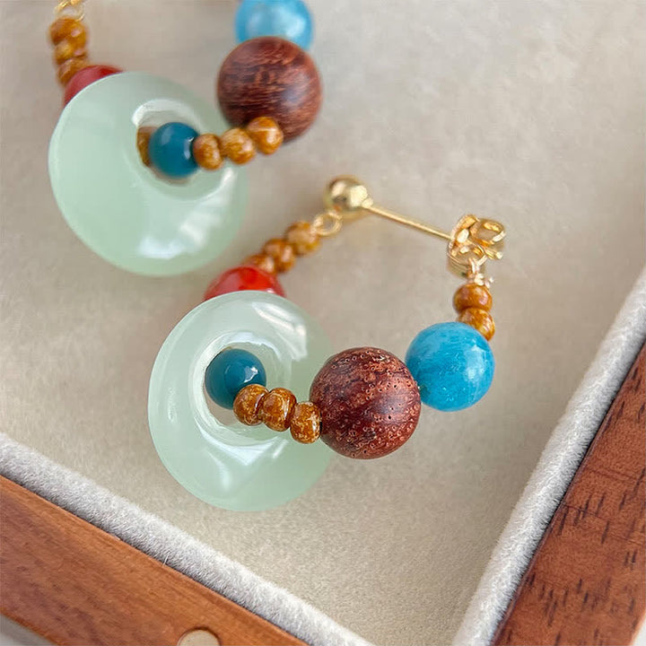 Buddha Stones Handgefertigte Liuli-Ohrringe aus rotem Achat, Aquamarin und schwarzem Rosenholz – ein Zeichen des Selbstvertrauens - image 3